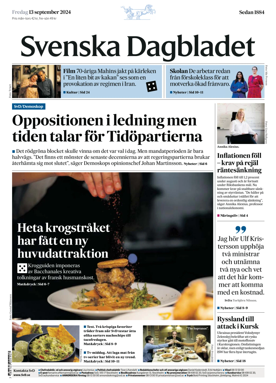 Prima-pagina-Svenska Dagbladet-edizione-di-oggi-20240913